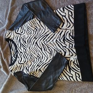 Search for Sanity zebra knit sweater with vegan leather sleeves